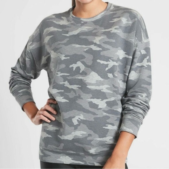 Athleta Studio To Street Pullover Sweatshirt Grey Camo Lux - Picture 1 of 7